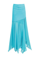 Back view of Stolen Stores Betta Draped Maxi Skirt in Fullmoon Blue, flowing maxi skirt with draped design and vibrant blue color.