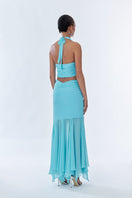 Fullmoon blue Betta draped maxi skirt by Stolen Stores featuring a flowing chiffon silk fabric and elegant drape design.