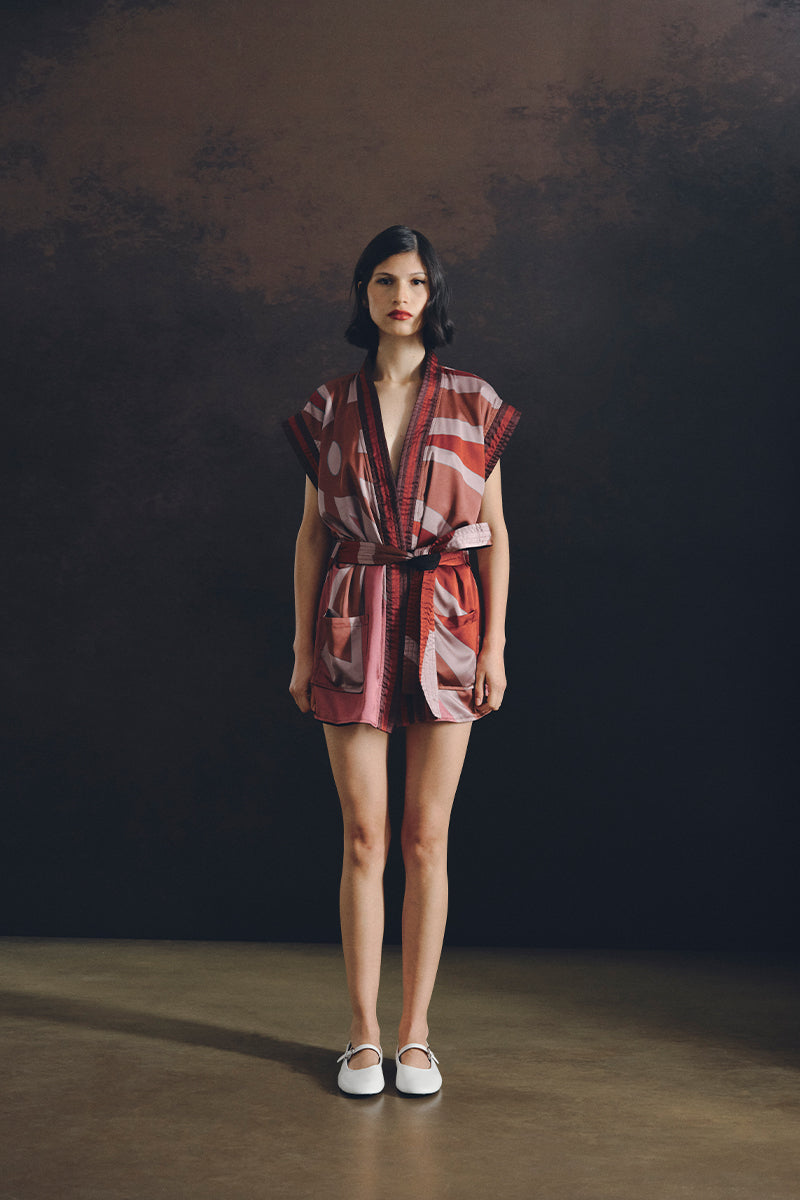 BIG RAY BRONZE REVERSIBLE KIMONO IN MAUVE - CULT MIA
