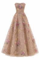 Beige BIJOU gown by Nihan Peker featuring elegant fabric and sophisticated design, perfect for formal occasions.