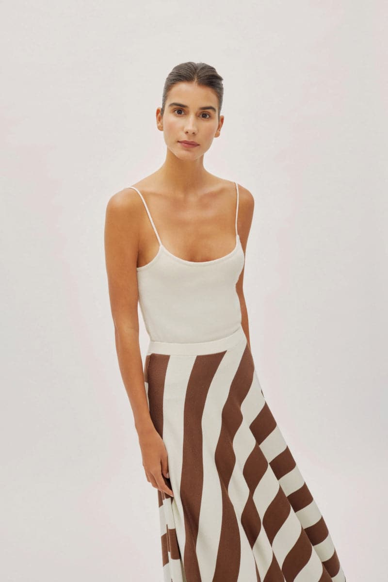 Ecru cashmere vest top by Labeca, featuring a sleeveless design and soft, cozy fabric, perfect for layered casual wear.