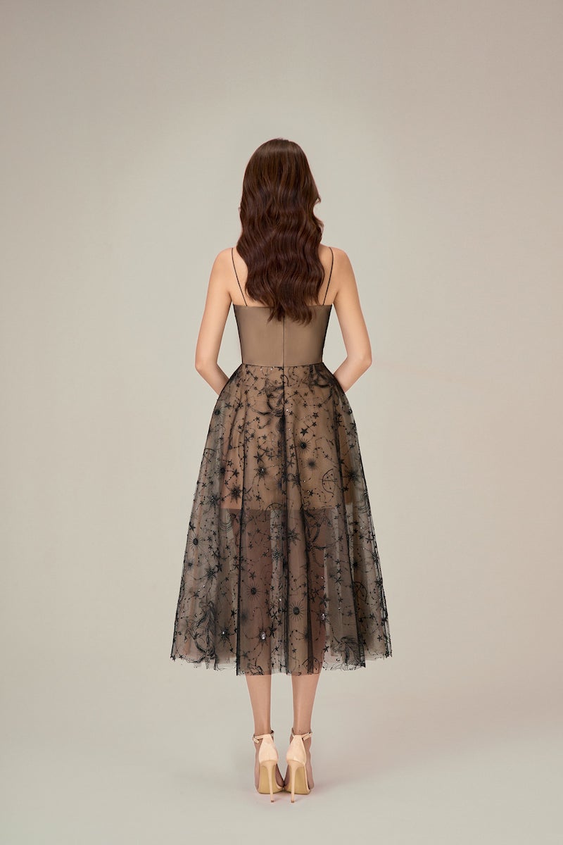 BLACK BEADED EMBROIDERED DRESS - CULT MIA