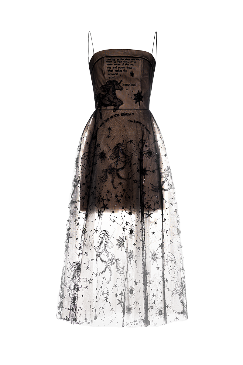 BLACK BEADED EMBROIDERED DRESS - CULT MIA