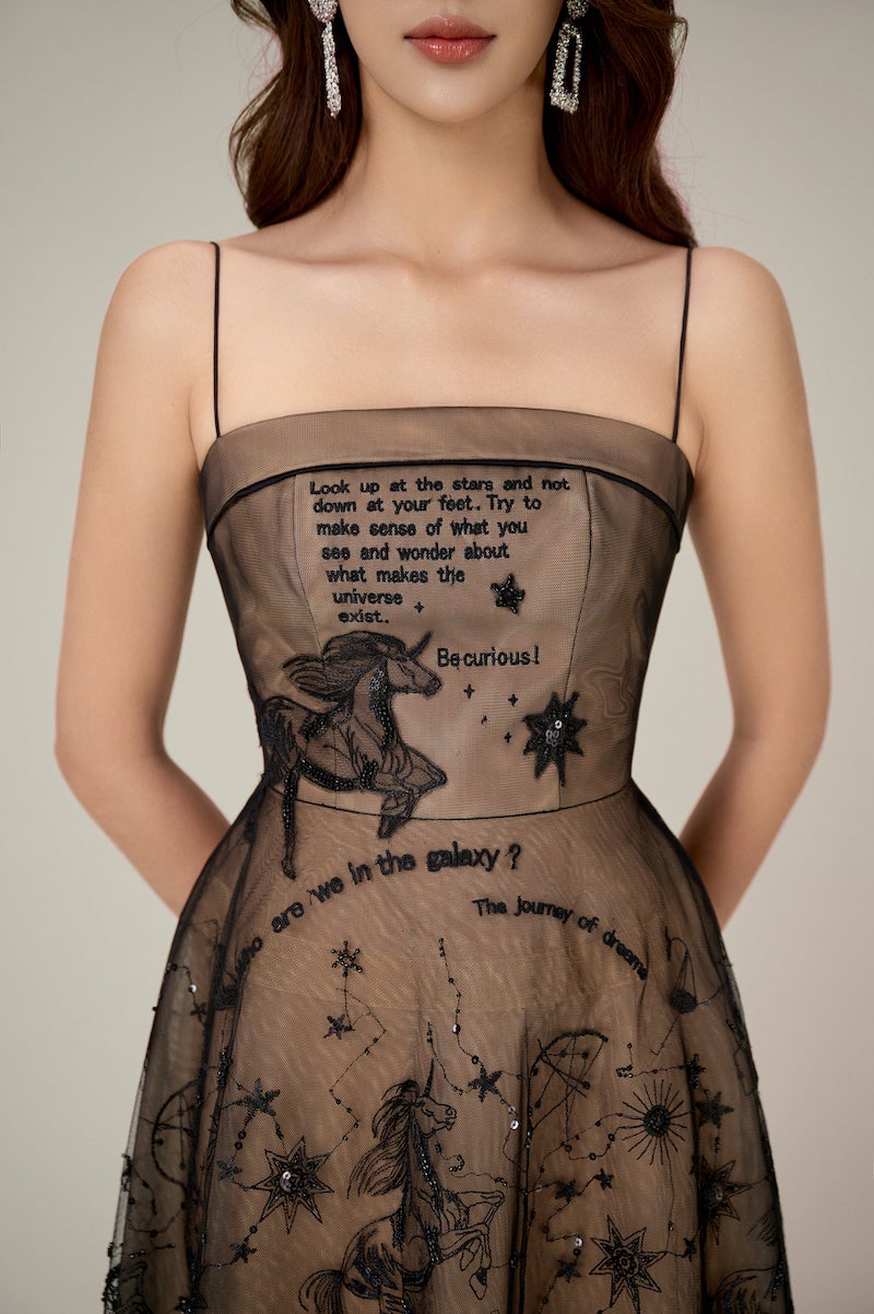 BLACK BEADED EMBROIDERED DRESS - CULT MIA