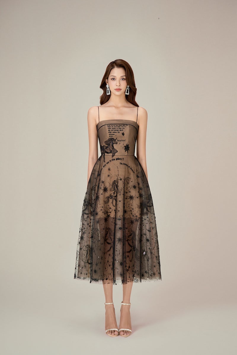 BLACK BEADED EMBROIDERED DRESS - CULT MIA