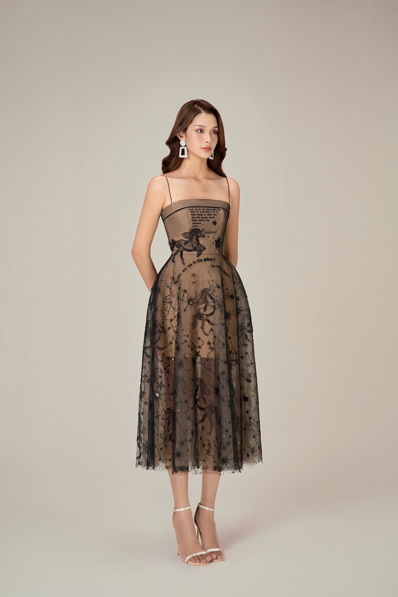 BLACK BEADED EMBROIDERED DRESS - CULT MIA