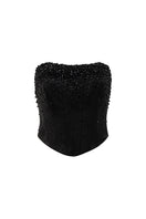 Black strapless corset top with crystal embellishments from I.H.F Studio, showcased on a plain background.