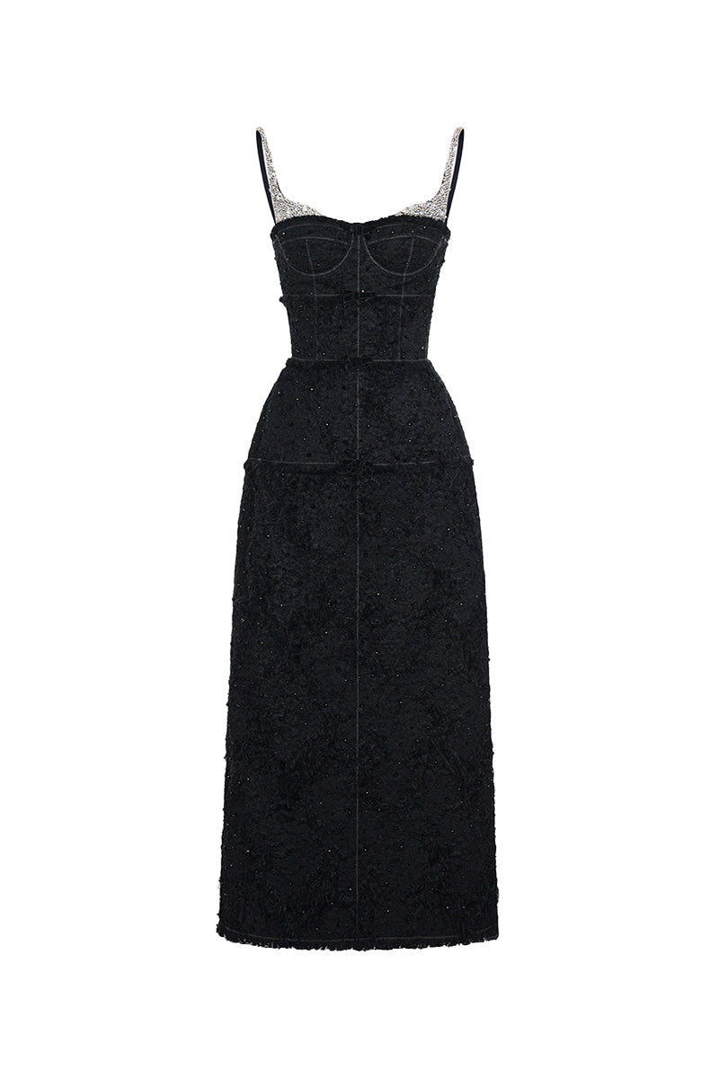 BLACK CRYSTAL BEADED DRESS - CULT MIA