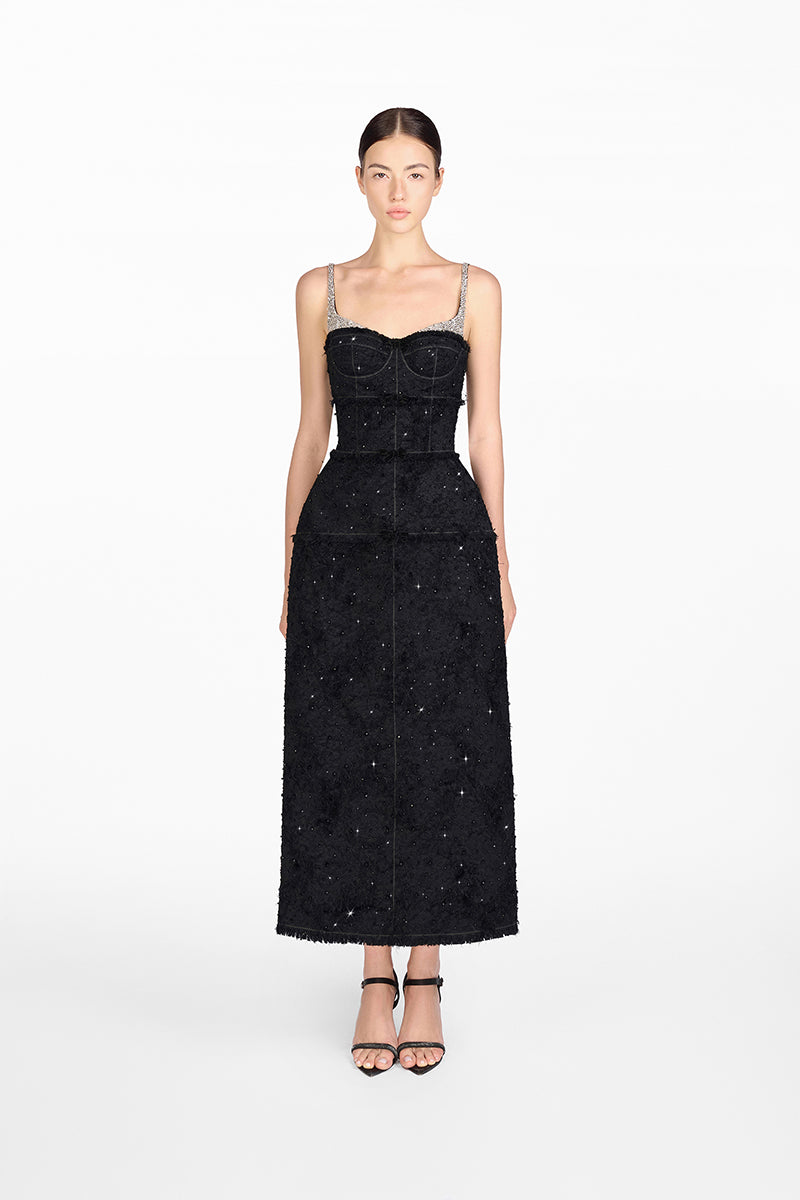 BLACK CRYSTAL BEADED DRESS - CULT MIA