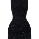 Black crystal beaded mini dress by Montsand, featuring intricate beading and a stylish mini length perfect for evening wear.