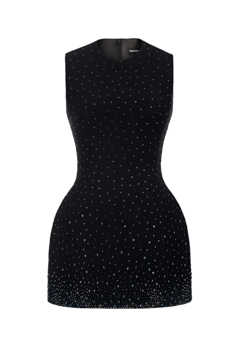 BLACK CRYSTAL BEADED MINI DRESS - CULT MIA