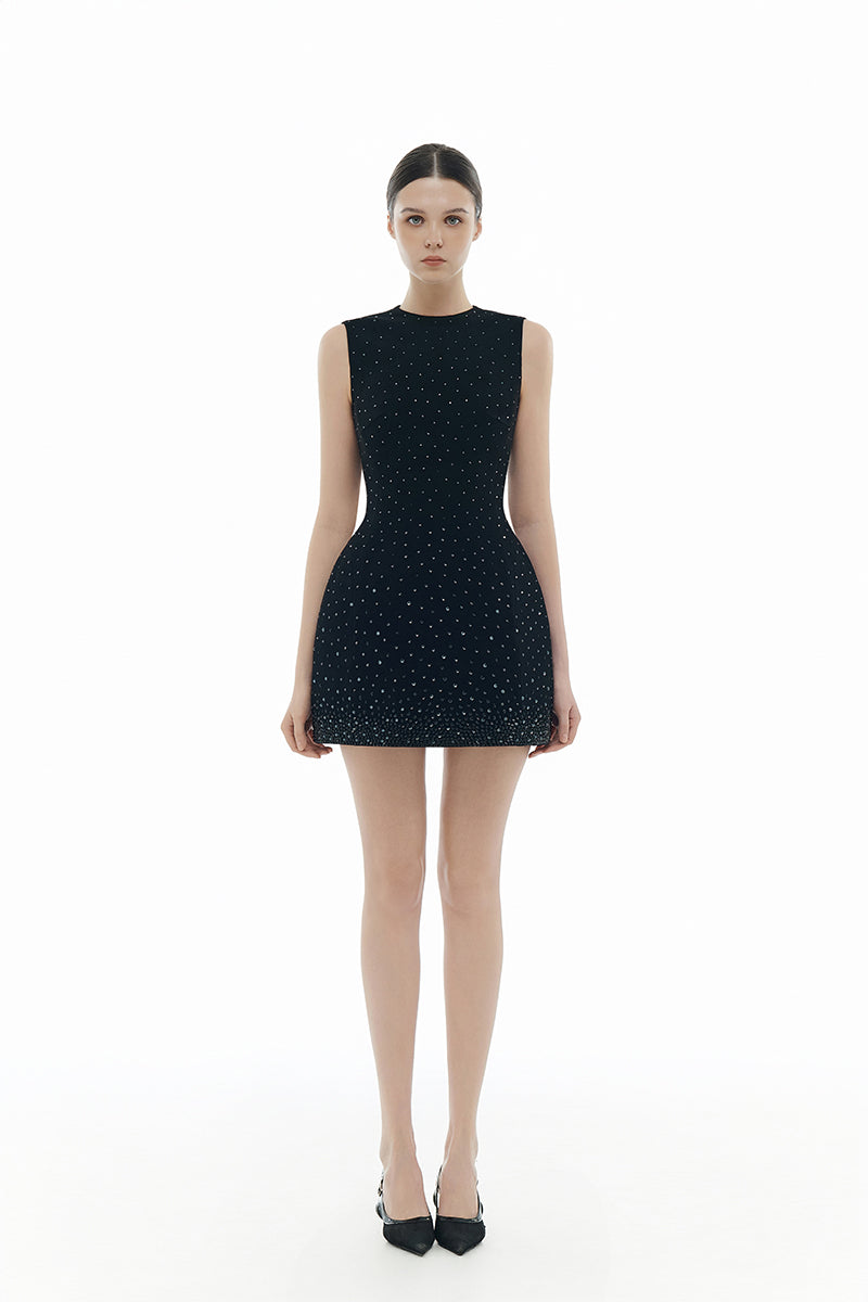 BLACK CRYSTAL BEADED MINI DRESS - CULT MIA