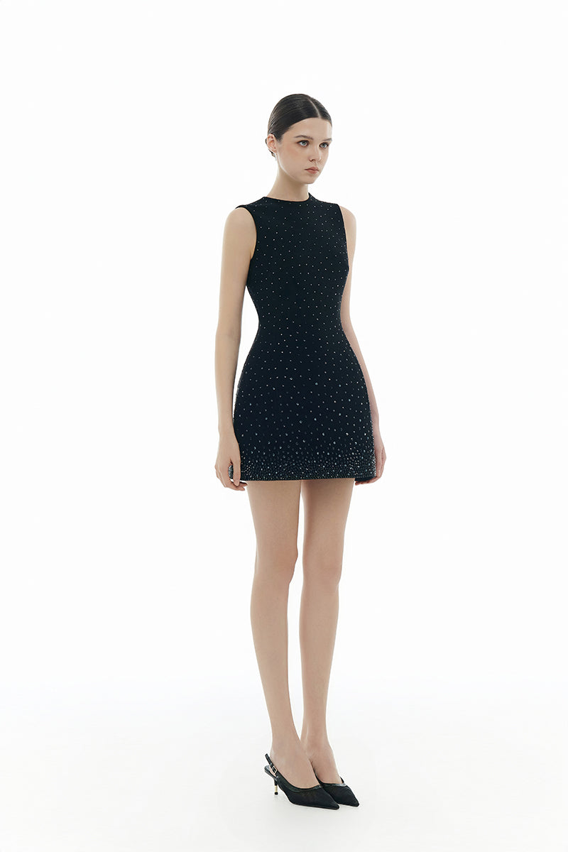 BLACK CRYSTAL BEADED MINI DRESS - CULT MIA