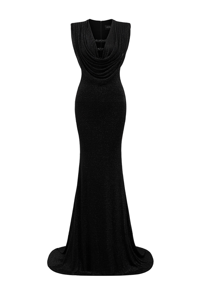 V-NECK SLEEVELESS MAXI DRESS IN BLACK