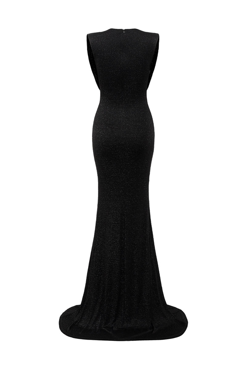 V-NECK SLEEVELESS MAXI DRESS IN BLACK | CULT MIA | I.H.F Studio V-NECK SLEEVELESS MAXI DRESS IN BLACK | CULT MIA | I.H.F Studio