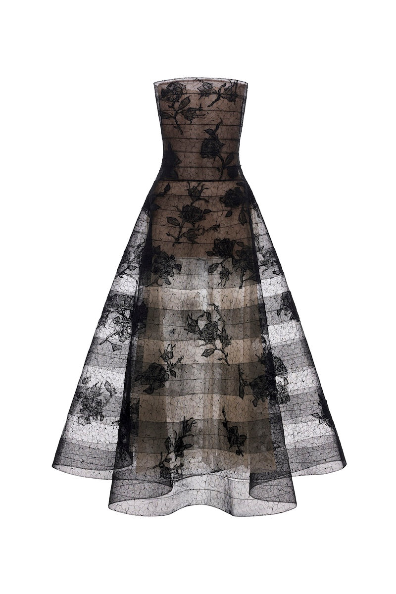 CULT MIA X MOTNSAND BLACK FLORAL APPLIQUÉ MAXI DRESS