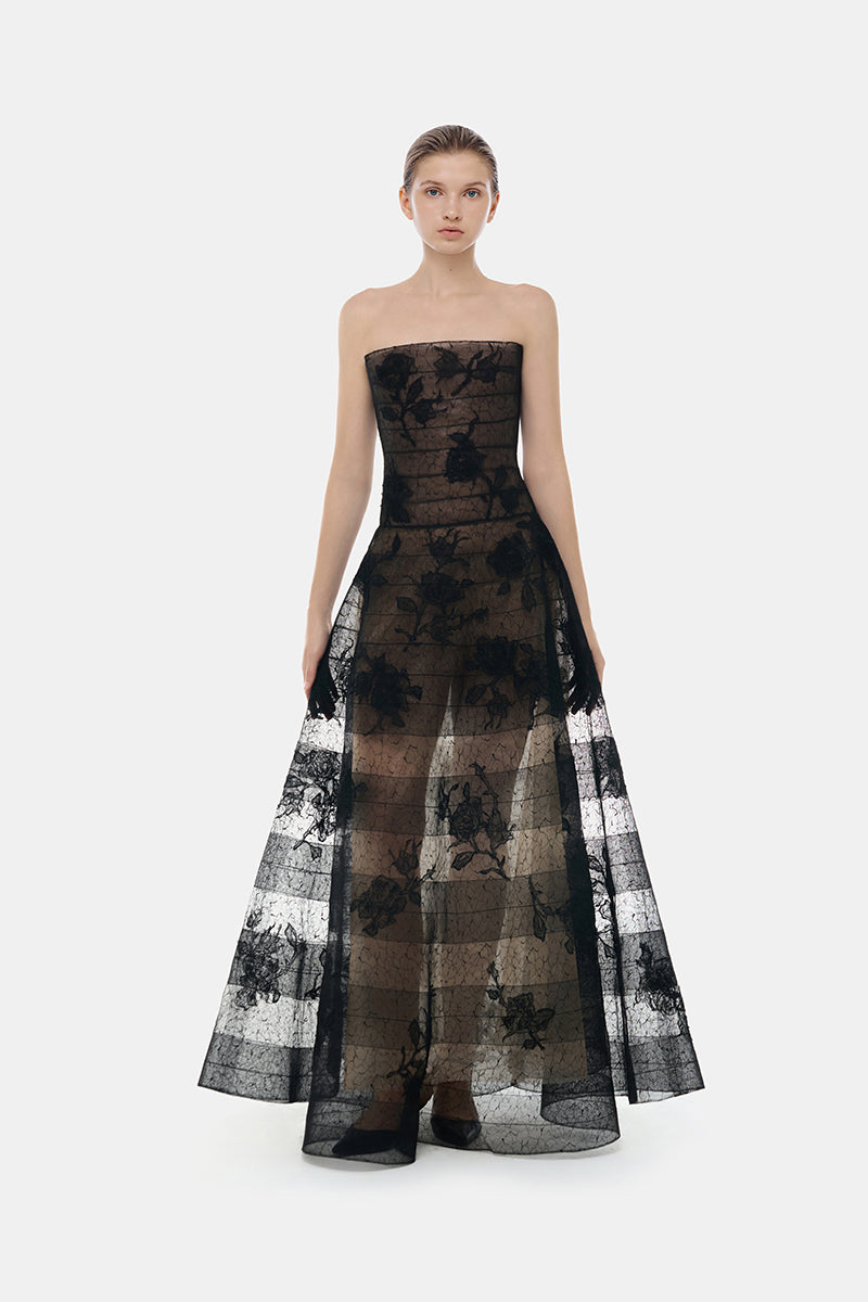 CULT MIA X MOTNSAND BLACK FLORAL APPLIQUÉ MAXI DRESS