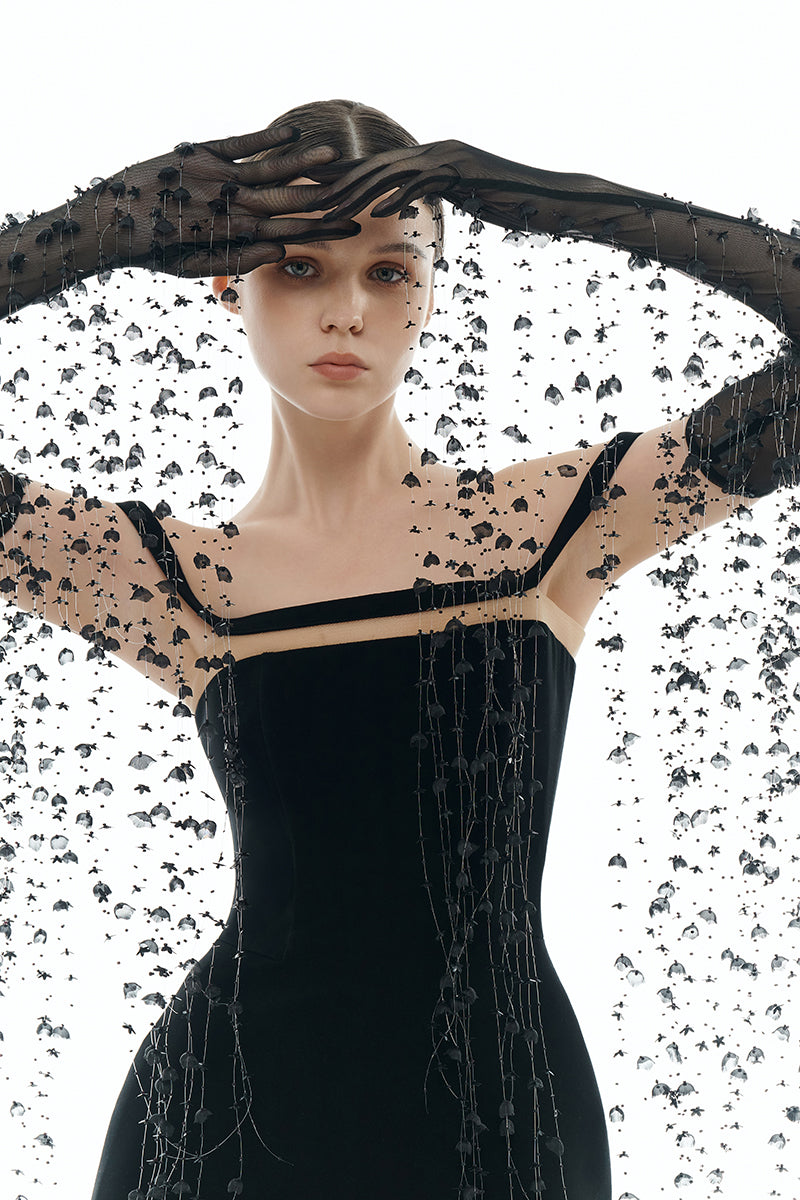 BLACK FLOWERS GLOVES - CULT MIA
