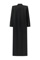 Black LANH MY A silk long coat by I.H.F Studio, featuring an oversized, straight-cut design in smooth silk fabric.