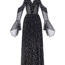 Black off-shoulder flowing maxi dress by Montsand, featuring a relaxed fit and elegant design for stylish summer wear.