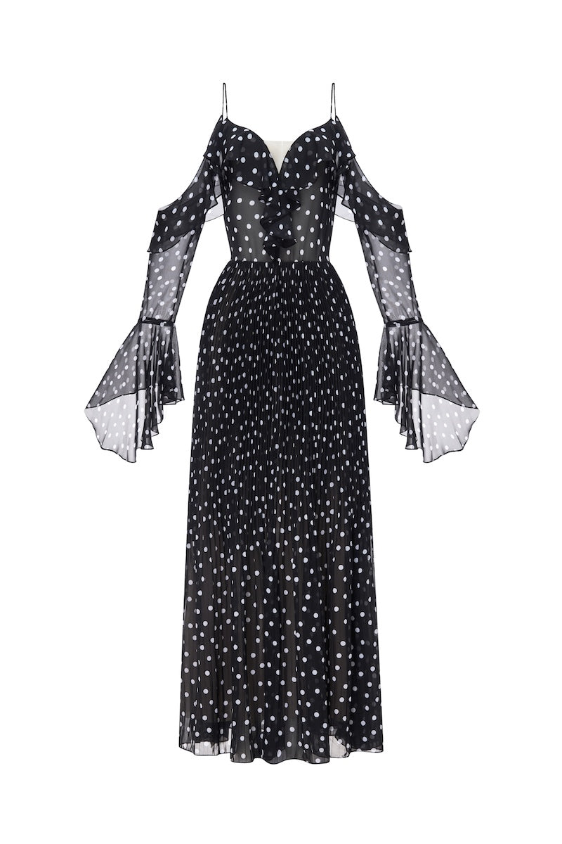 BLACK OFF-SHOULDER FLOWING DRESS - CULT MIA