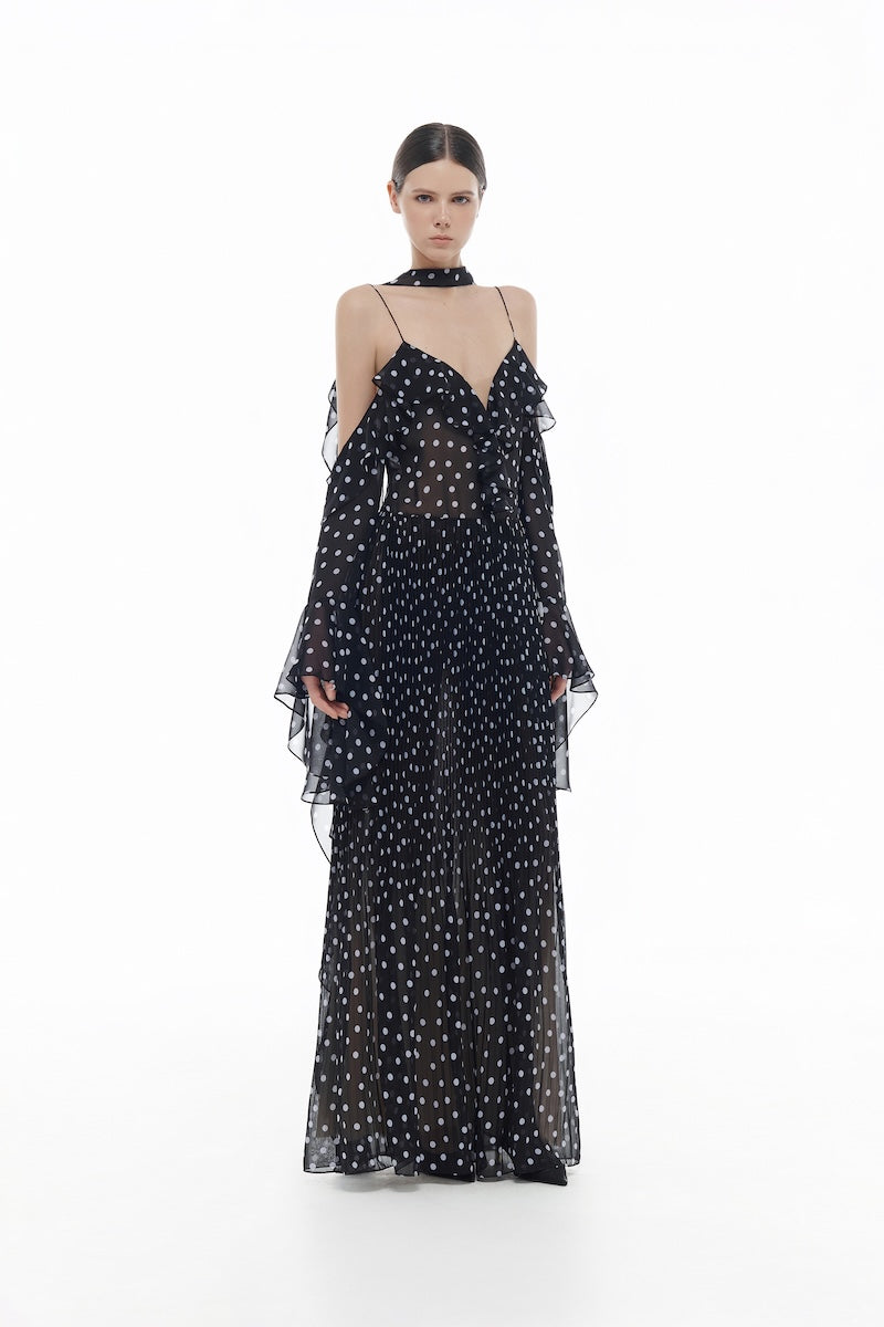 BLACK OFF-SHOULDER FLOWING DRESS - CULT MIA