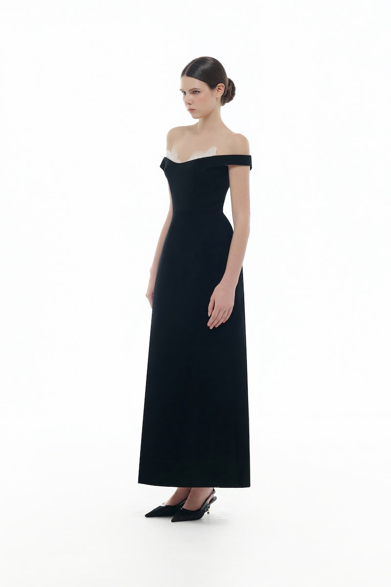 BLACK OFF SHOULDER LACE DETAIL MIDI DRESS | CULT MIA | Montsand BLACK OFF SHOULDER LACE DETAIL MIDI DRESS | CULT MIA | Montsand