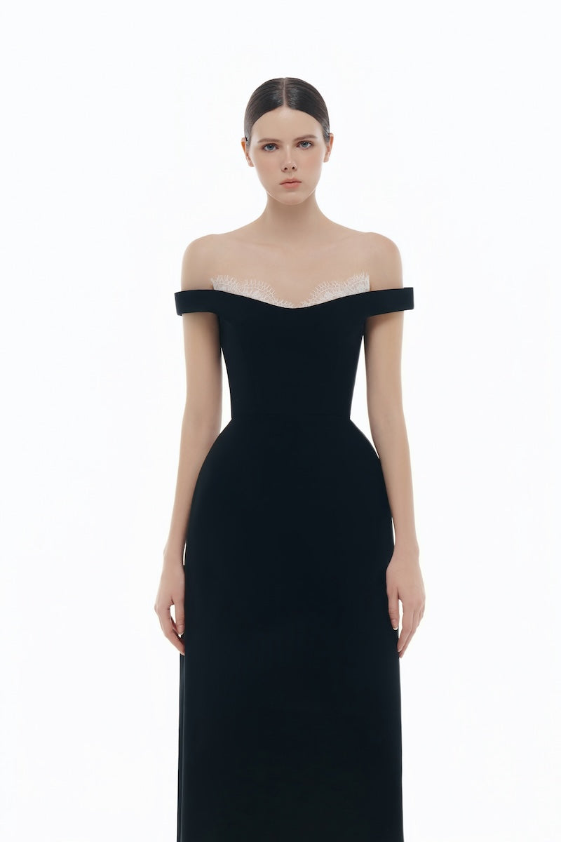 Montsand Black Off Shoulder Lace Detail Midi Dress | Cult Mia Montsand Black Off Shoulder Lace Detail Midi Dress | Cult Mia