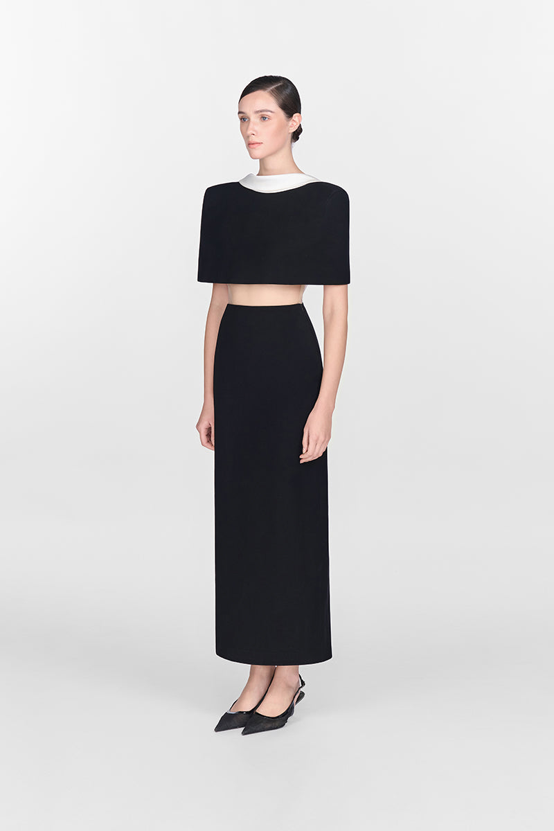 black midi cape dress Black Open-back Cape Midi Dress S