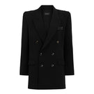 Black oversized double-breasted blazer by I.H.F Studio featuring crystal-embellished pocket flaps.
