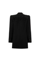 Black oversized double-breasted blazer by I.H.F Studio with crystal-embellished pocket flaps, stylish and modern fashion piece.