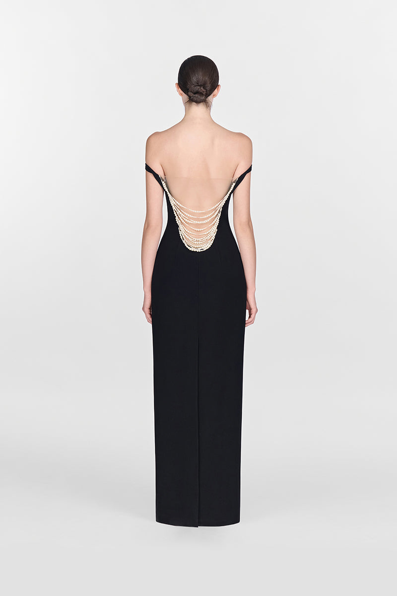 BLACK PEARL BEADED MAXI DRESS - CULT MIA