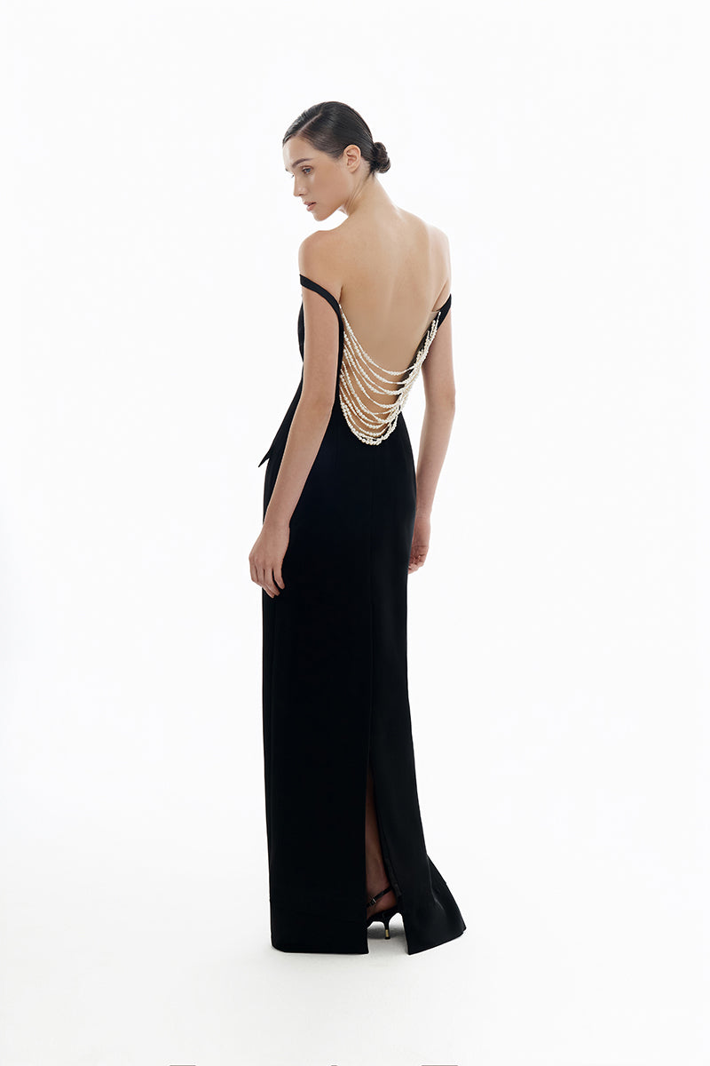 BLACK PEARL BEADED MAXI DRESS