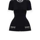 Black short sleeve tweed blazer by Montsand, stylish tailored top with textured fabric and classic collar detail.