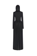 Black smocked maxi dress by Montsand, back view showing flowy fabric and fitted bodice, perfect for casual or summer wear.