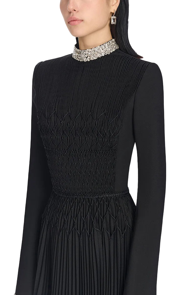 BLACK SMOCKED DRESS