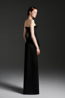 Black silk taffeta co-ord set featuring a strapless top with double ribbon bows from I.H.F Studio.