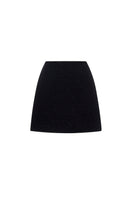Black tweed mini skirt by Montsand, featuring classic woven fabric and a stylish, fitted design for versatile fashion looks.