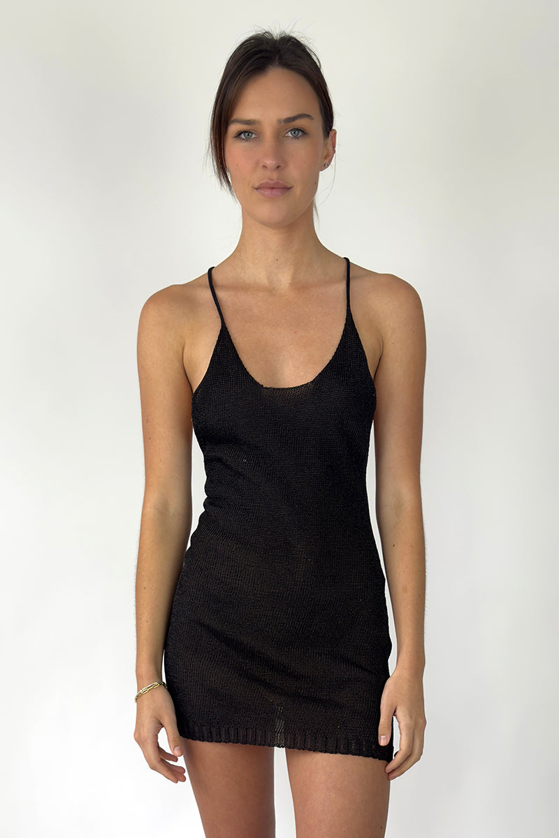 BLACK SPARKLY KNIT MINI DRESS - CULT MIA