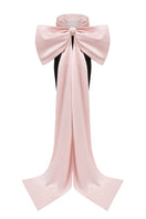 Black and light pink bustier gown by I.H.F Studio featuring a fold-over midi design with a large bow at the back.