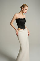Black strapless corset top by I.H.F Studio with crystal embellishments, showcasing a fitted, stylish design for trendy fashion looks.