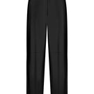 Black faux leather straight-leg pants by ELENAREVA, shown in a close-up image highlighting the sleek fit and smooth texture.