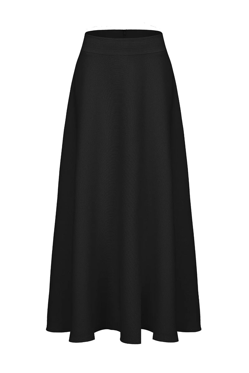 Black Nana Jacqueline Blaire maxi skirt featuring a flowing design and elegant silhouette.