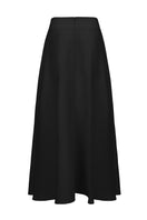 Back view of Nana Jacqueline Blaire black maxi skirt with flowing fabric and elegant design.