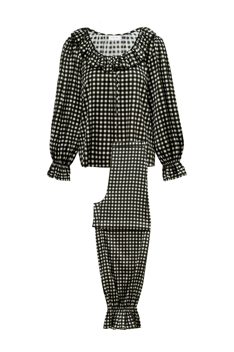 Black Blooming Women's Pajama Set by MANITO featuring a comfortable, stylish sleepwear design with floral accents.