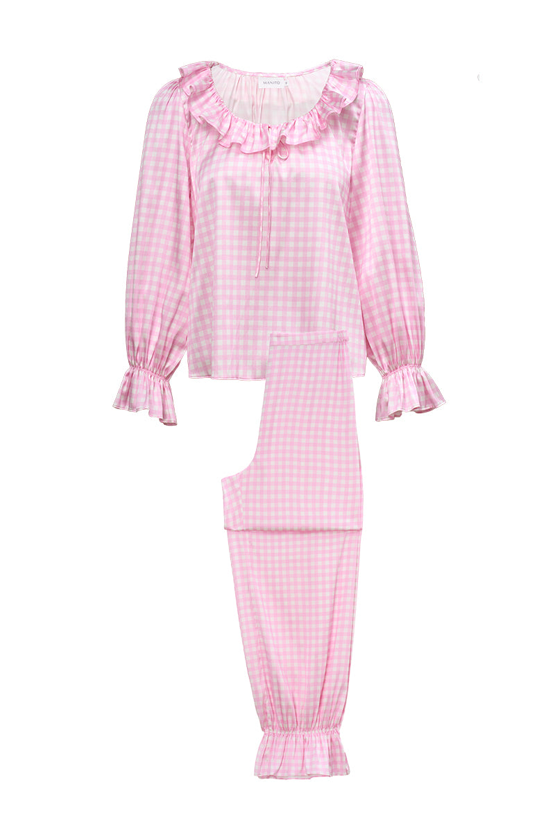 Pink blooming women's pajama set by MANITO featuring a comfortable, stylish design perfect for lounging or sleeping.
