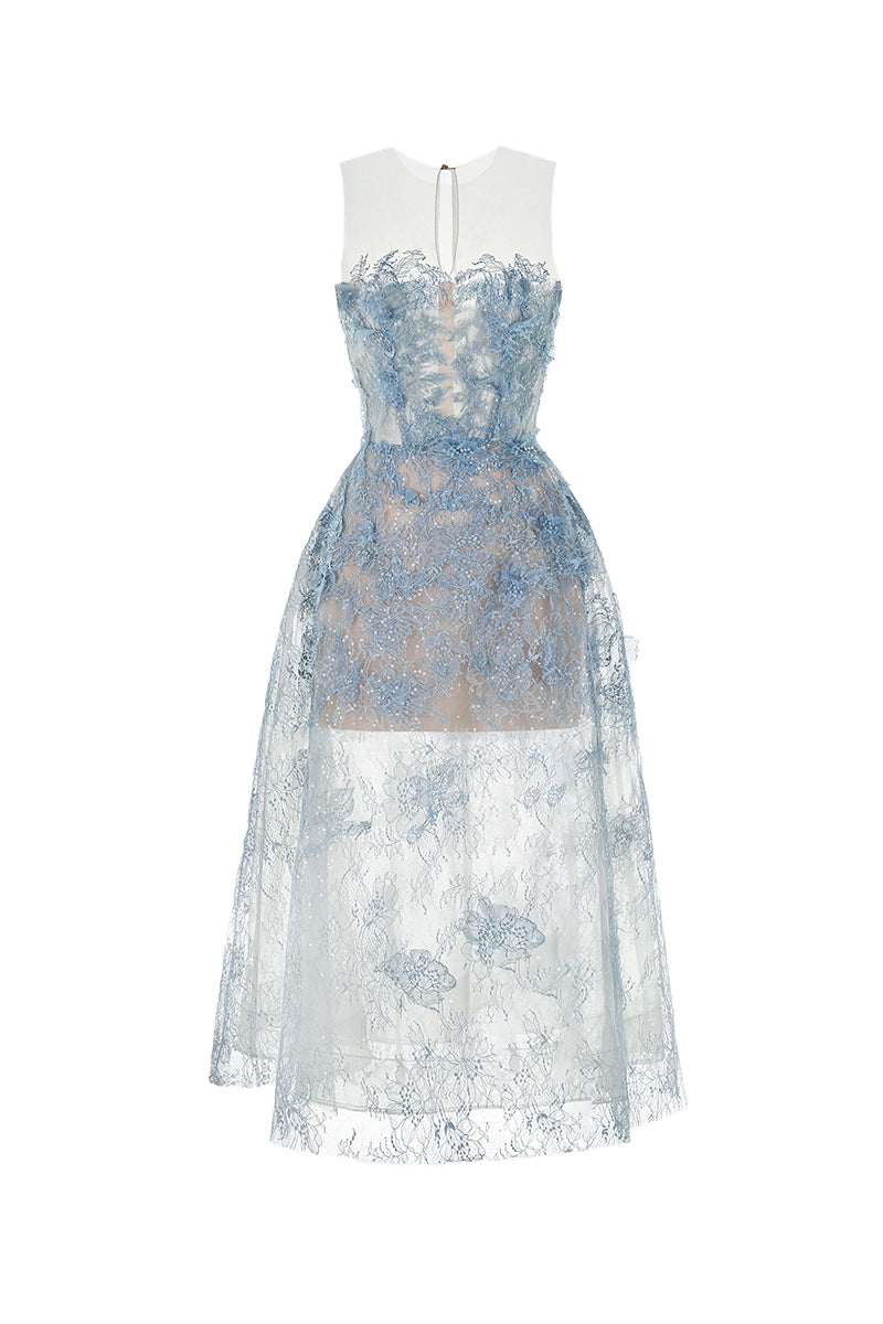 BLUE BEADED LACE DRESS - CULT MIA