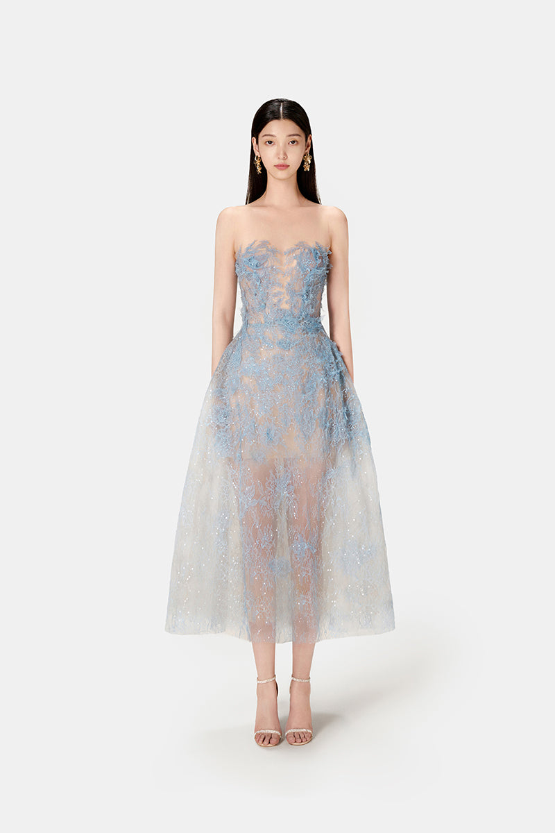 BLUE BEADED LACE DRESS - CULT MIA