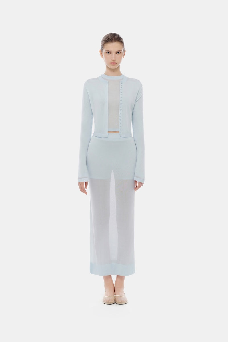 BLUE BUTTON-UP CROP CARDIGAN