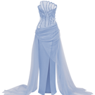 Elegant blue Capucine silk taffeta and tulle gown by 21Six, featuring flowing fabric and intricate design details.